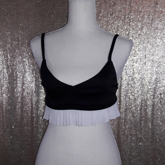 Topshop Tops - Topshop Black crop top bralette with white ruffles